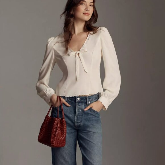 Reformation Vivia Scalloped Bow Top – Size 12 (fits like 10) – NWT - Picture 1 of 5